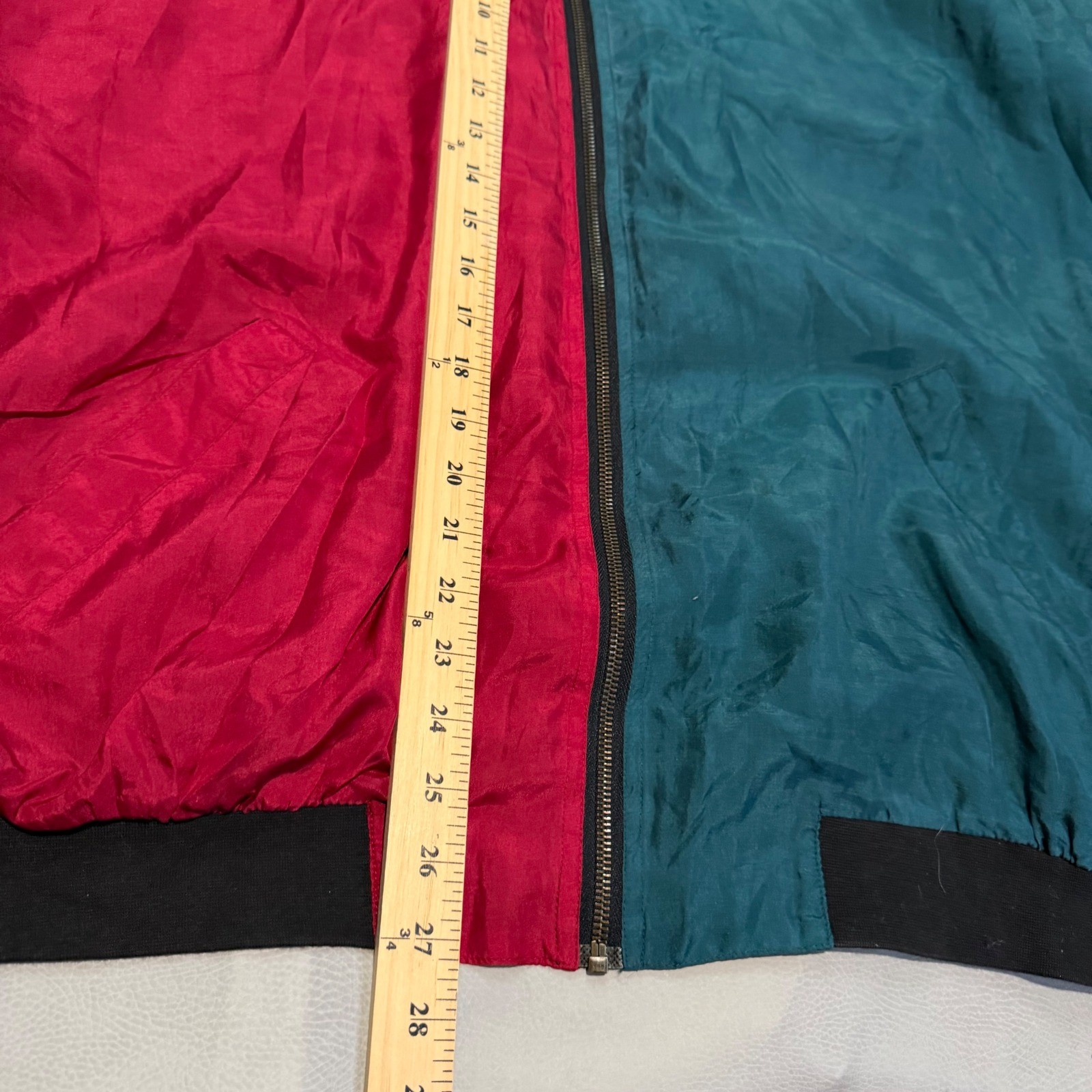 VTG Protest 100% Silk Colorblock Bomber Jacket Shoulder Pad Multicolor L-6858