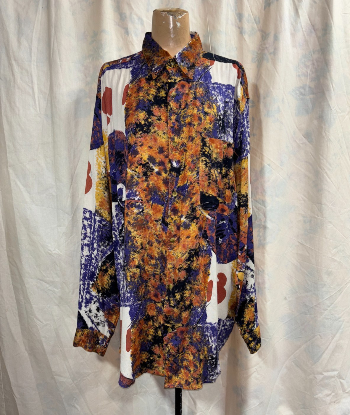 Vintage 1980s 1990s Pop Art Rayon Women&rsquo;s Big Shirt Tunic « Goouch » Made in Nepal