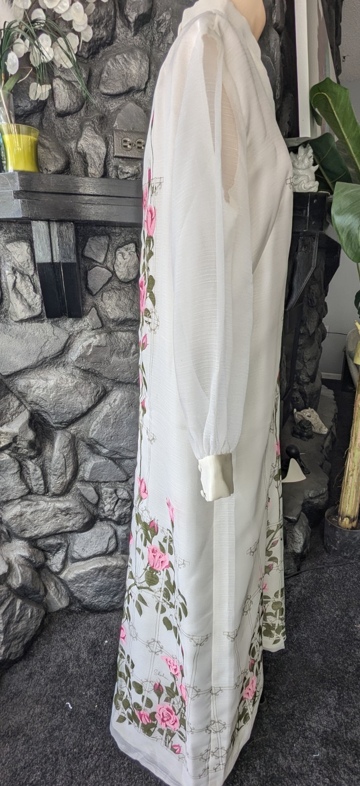Vtg Alfred Shaheen Calif Hawaii Dress Kaftan Pink Sz 14/L Signed Sheer Sleeves
