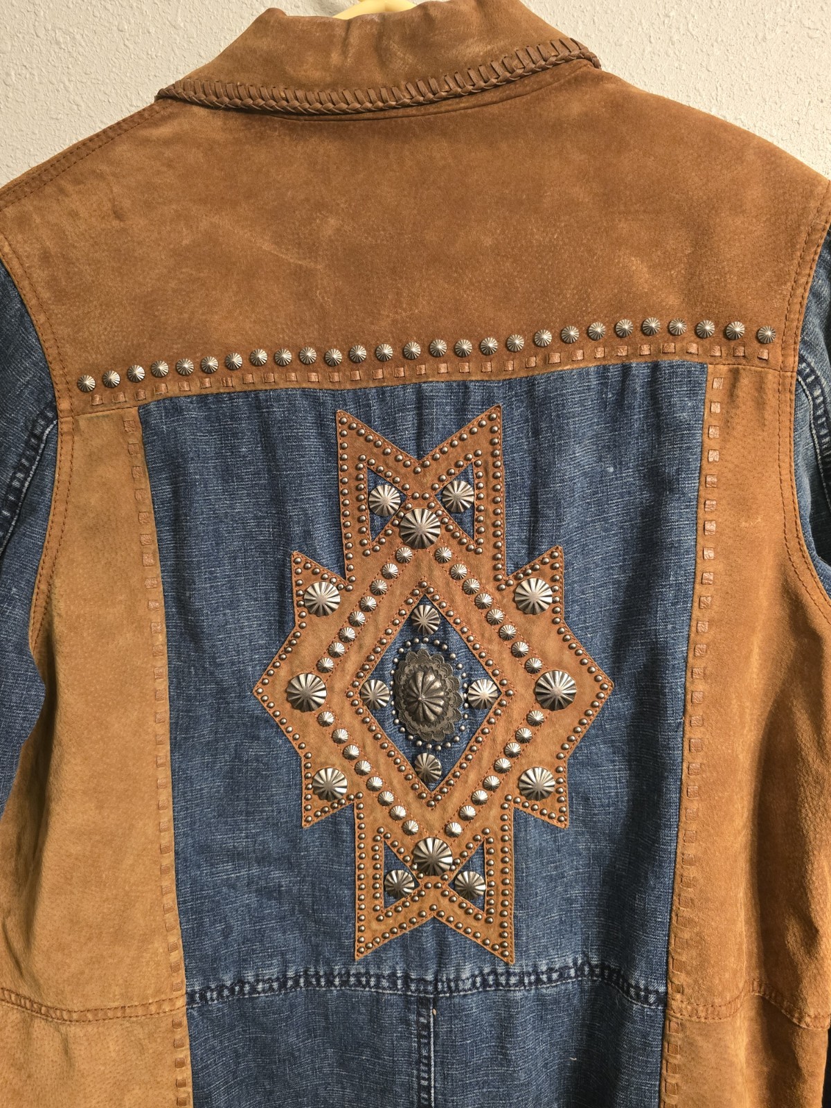 Vintage Cripple Creek Western Leather Denim Duster Long Jacket Trench Coat