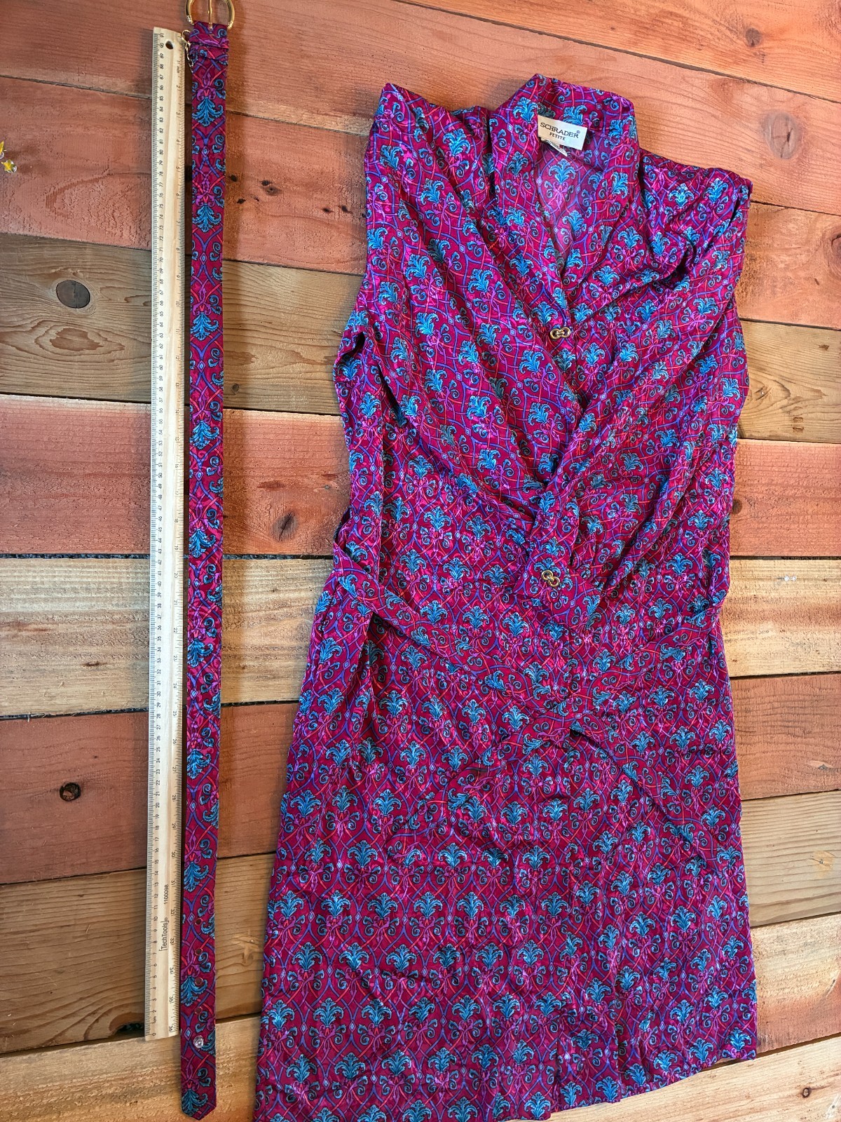 Vintage 80s 90s Schrader Petite Belted Shirt Dress Paisley Cottagecore Prairie