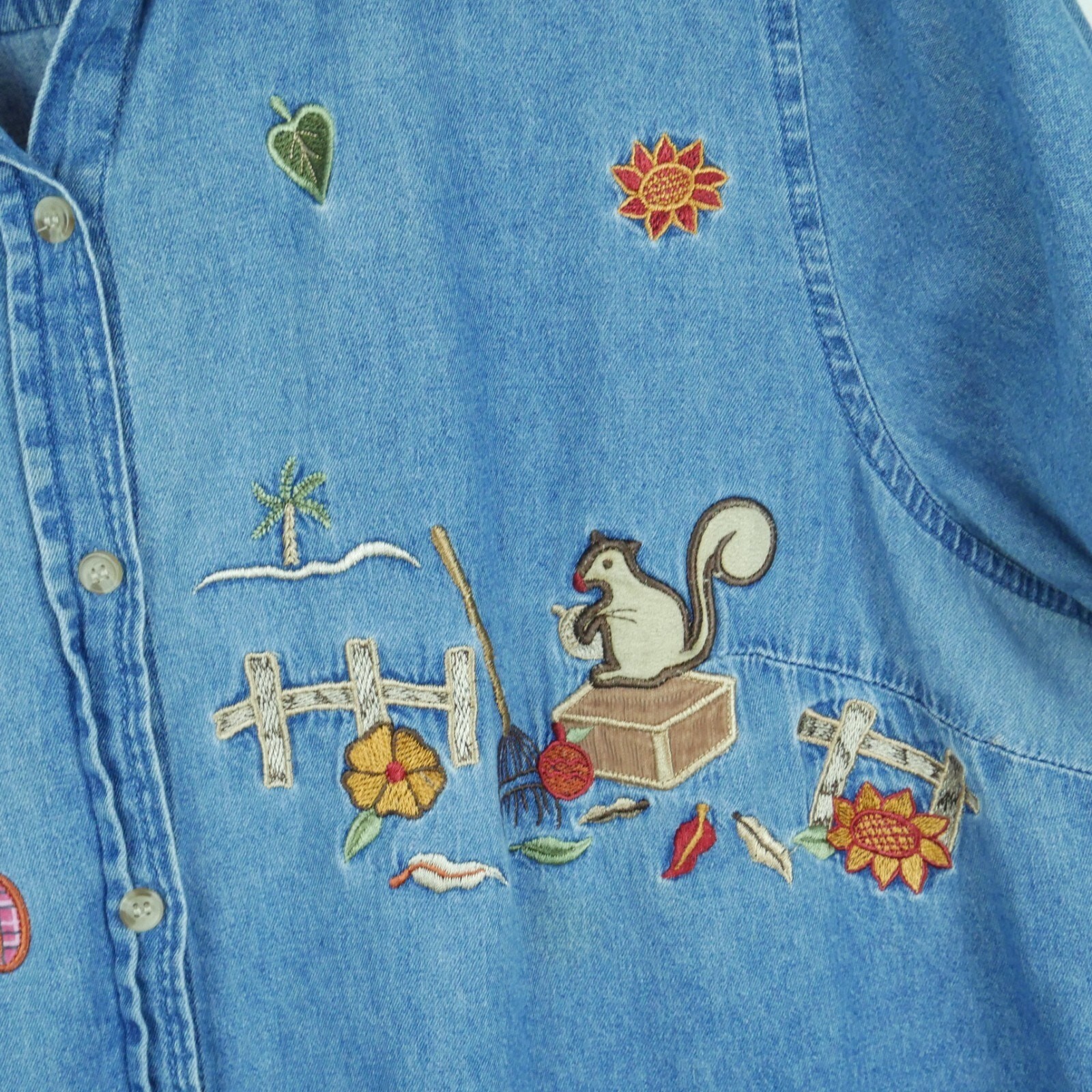 Vintage 18 W Top Chambray Embroidered Fall Pumpkins Grannycore Cottagecore