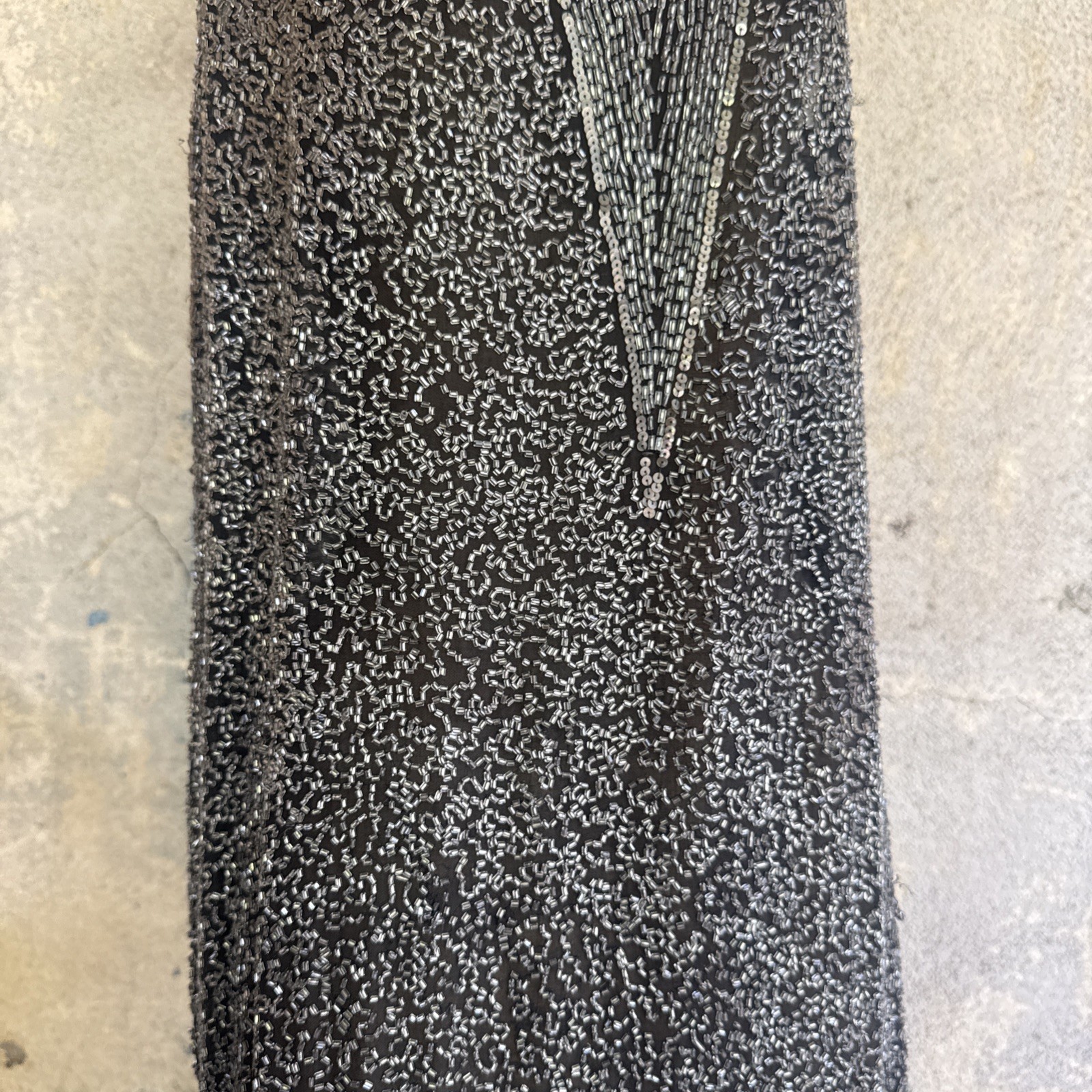 Antique 1920s Completely Silver Icy Beaded Gown Sequins Dress Scalloped Hem VTG
