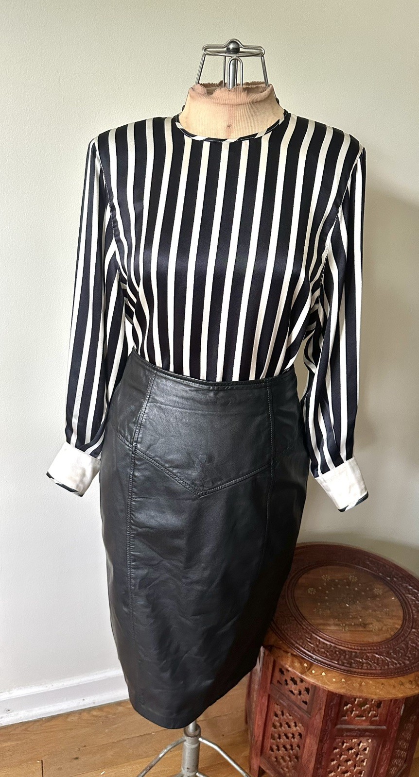 Vintage 80’s Escada Black & White Striped Silk Top