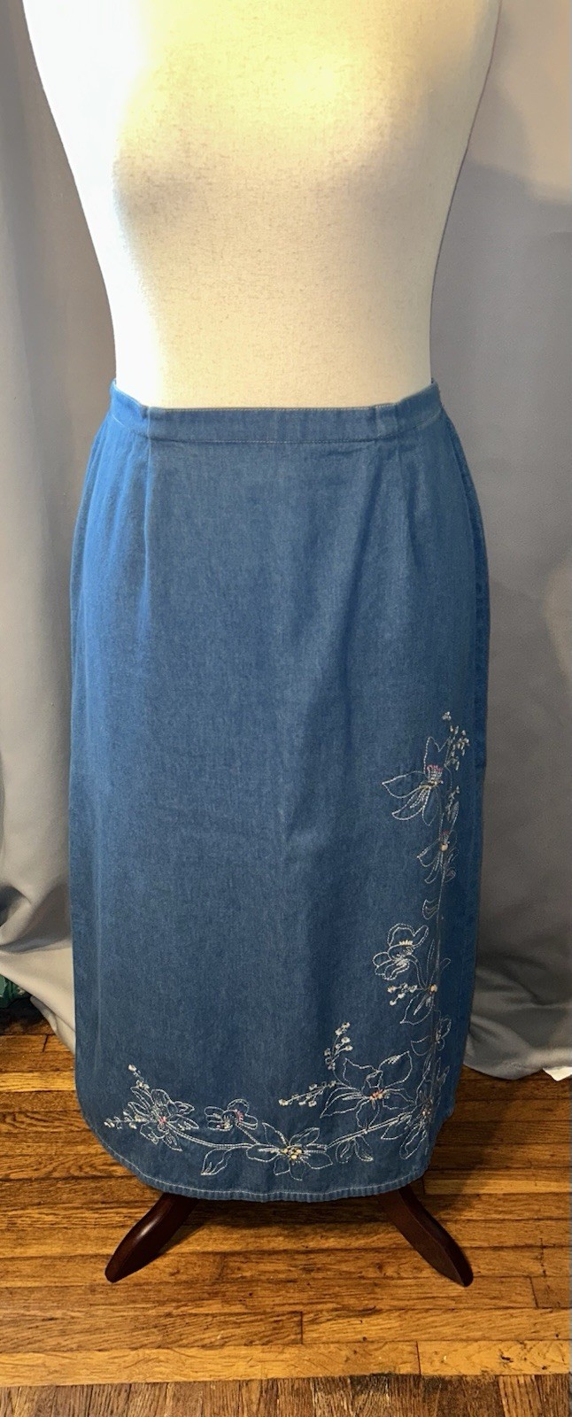 Vintage Cottagecore Embroidered Denim Two-Piece Maxi Set Women&rsquo;s