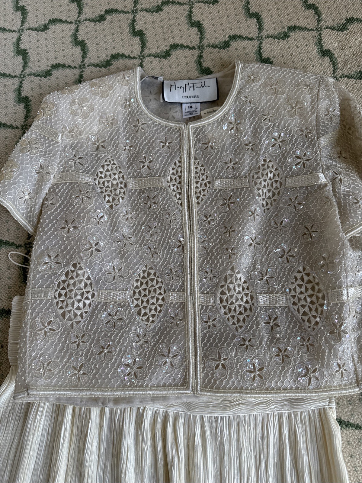 VINTAGE NWT MARY MCFADDEN COUTURE JACKET & SKIRT GOWN Plisse Pleat Sequins 14-16