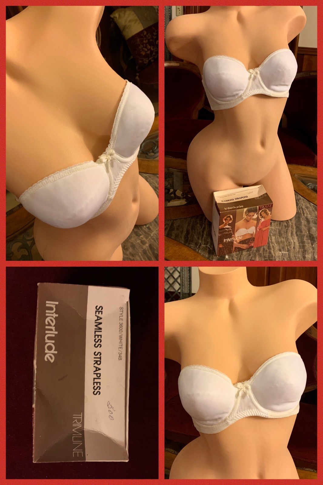 Vintage Strapless Bra White Underwire Seamless Nylon Lycra Spandex 1970s NEW 34B