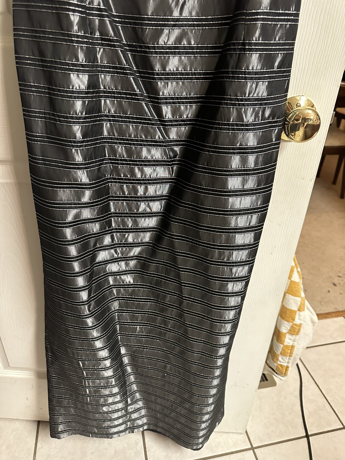 2pc Jacket Dress Set 90s Large Silver Gray Strapless Metallic Silky MOB Formal