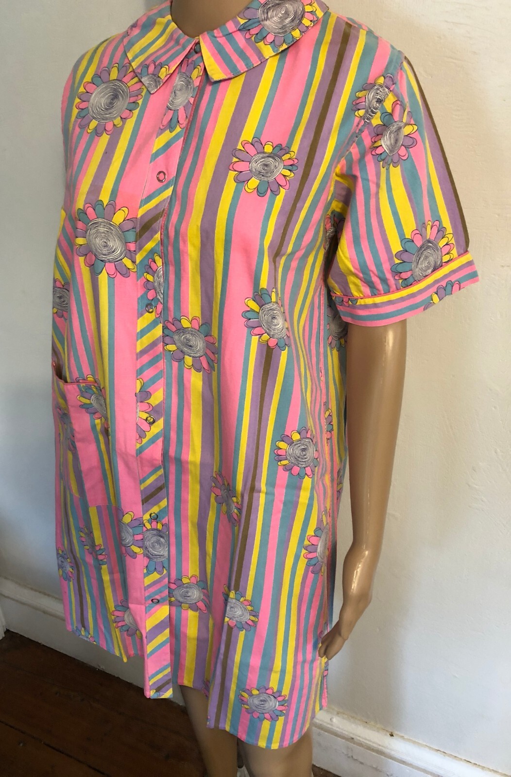 vtg 60s Psychedelic flower power Hippie Caftan Dress house coat Sz M