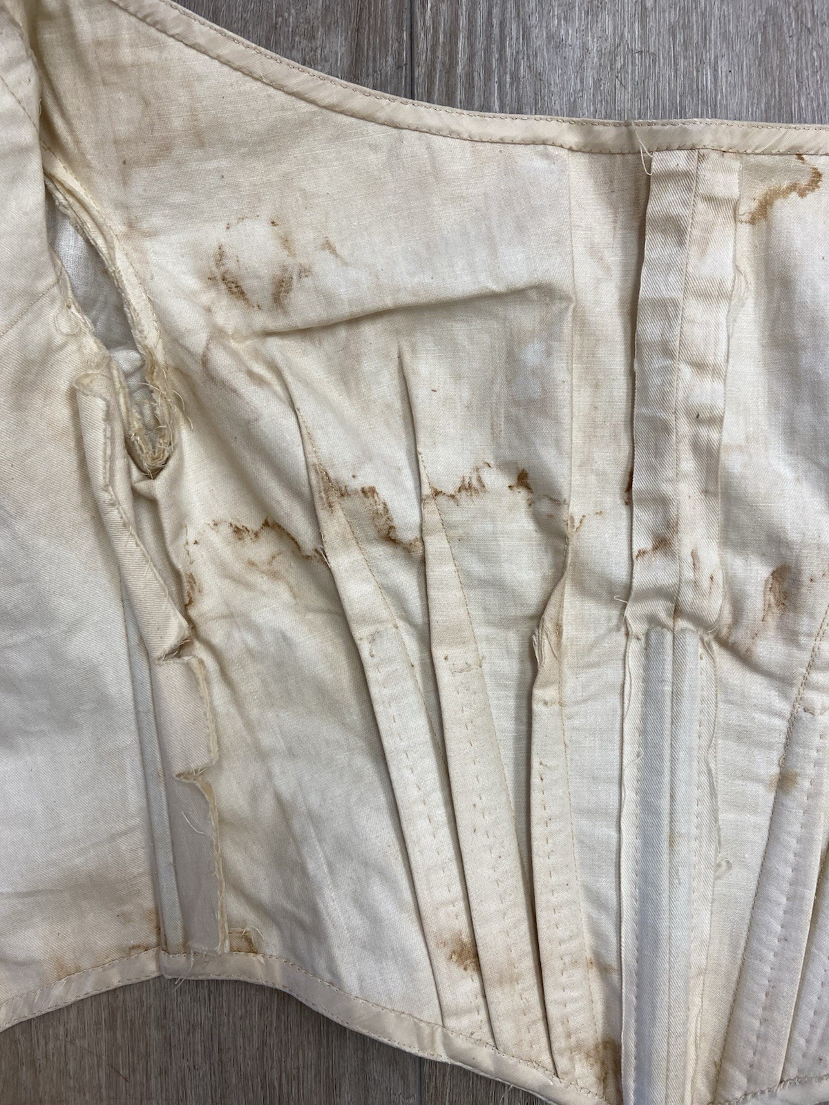 Antique Victorian Ivory Colored Silk Moire Lace Up Back Pointed Bodice AS IS