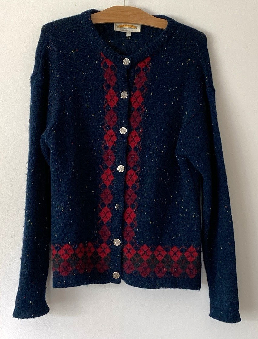 James Pringle Blue Red Argyle 7 Button Wool Cardigan 38/40 UK Celtic Knot 10/12