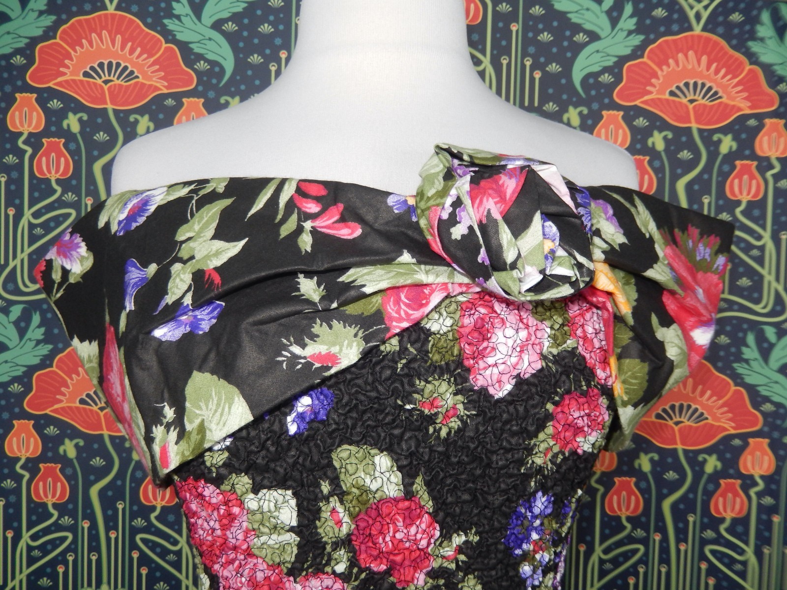Vintage 80&rsquo;s 90&rsquo;s Floral Chintz Dress Off The Shoulder Wiggle Pencil 6 New