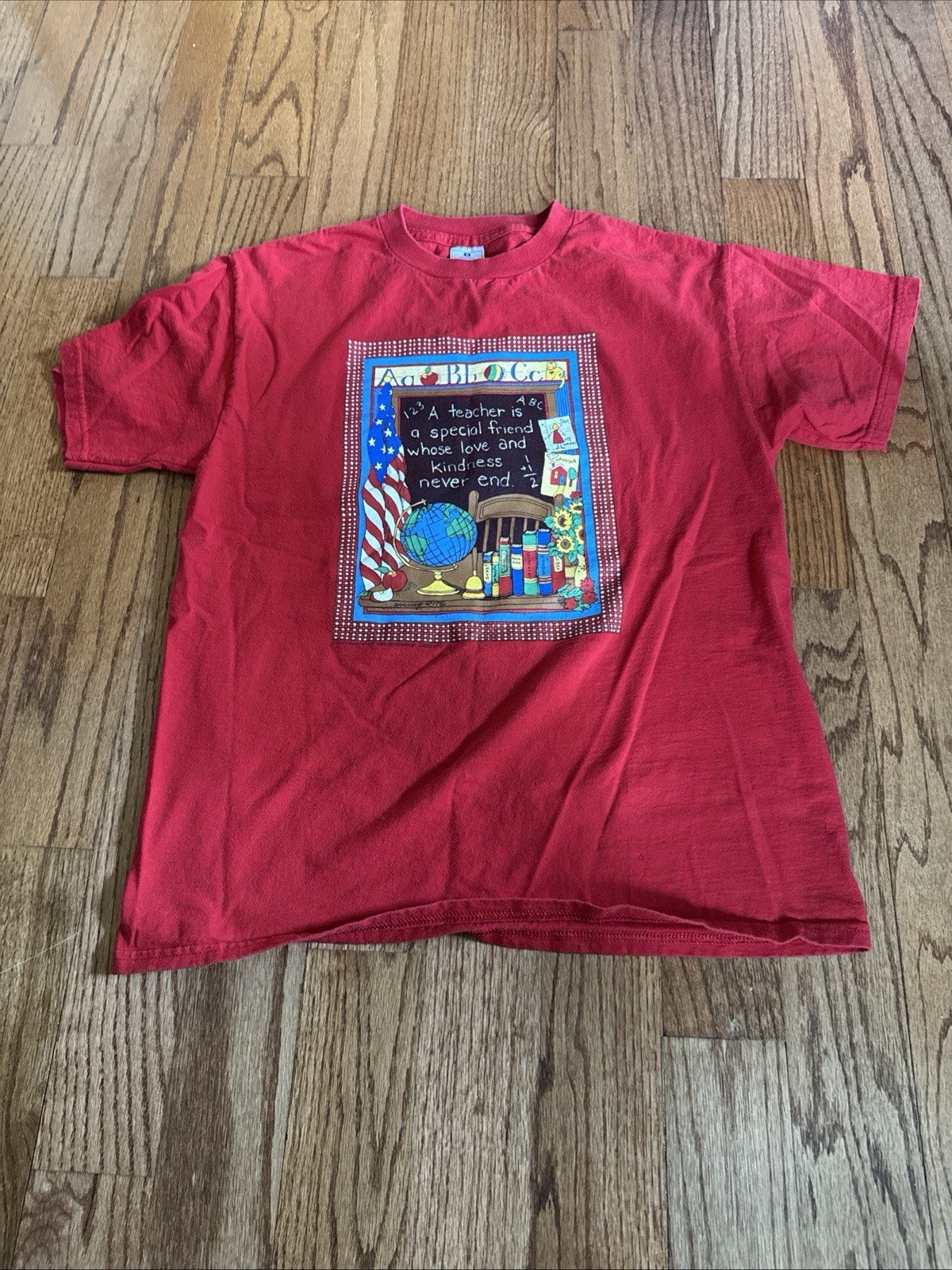 Vintage 90s Sz M Teacher Special Friend Red T-Shirt ABC USA Classroom School