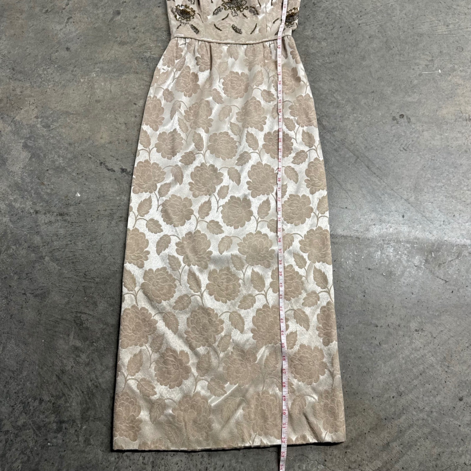 Young Modes by Claudia Young VTG Cream Embroidered Floral Brocade Maxi Dress
