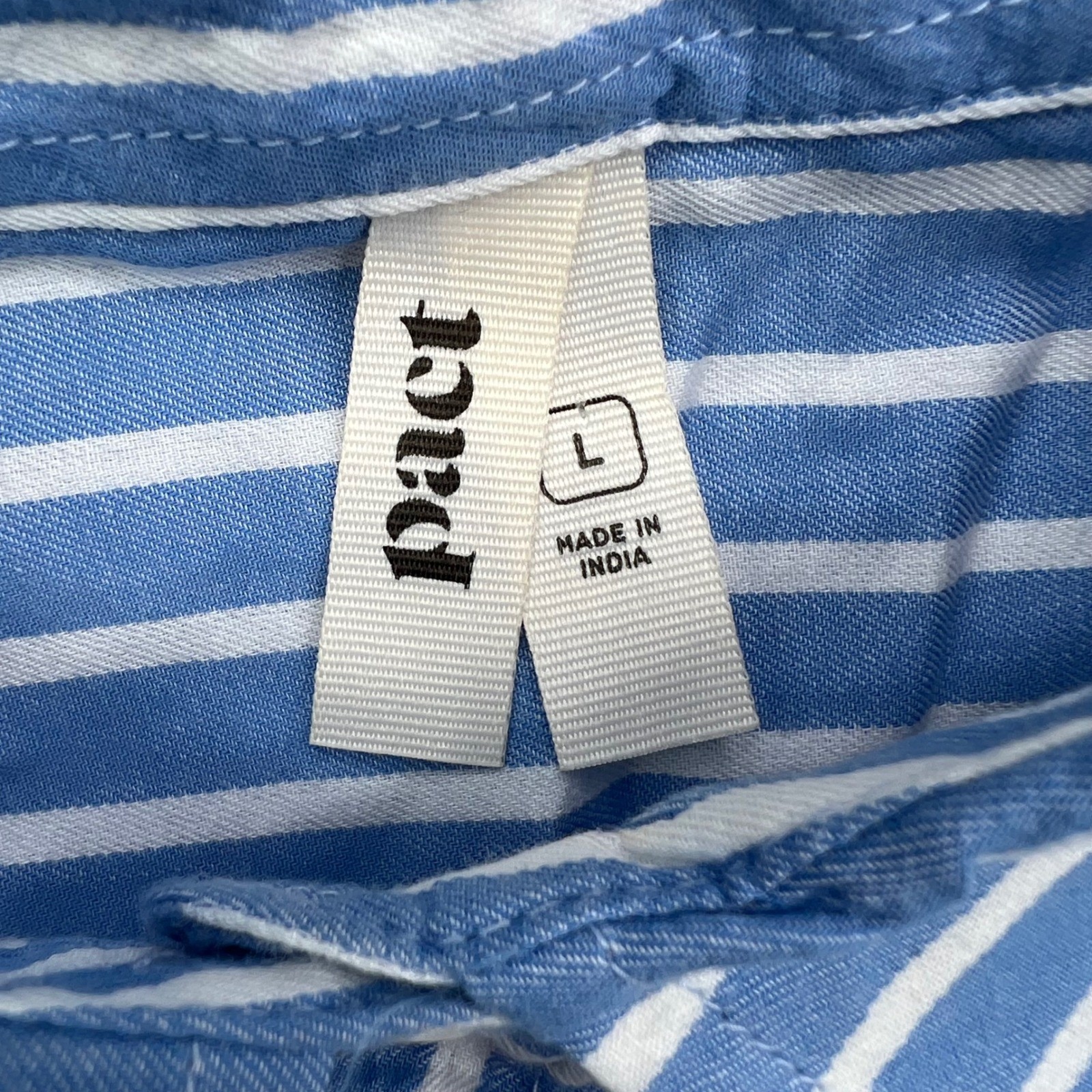 Pact Sunset Lightweight Cotton Sleeveless Shirtdress Womens L Blue White Striped