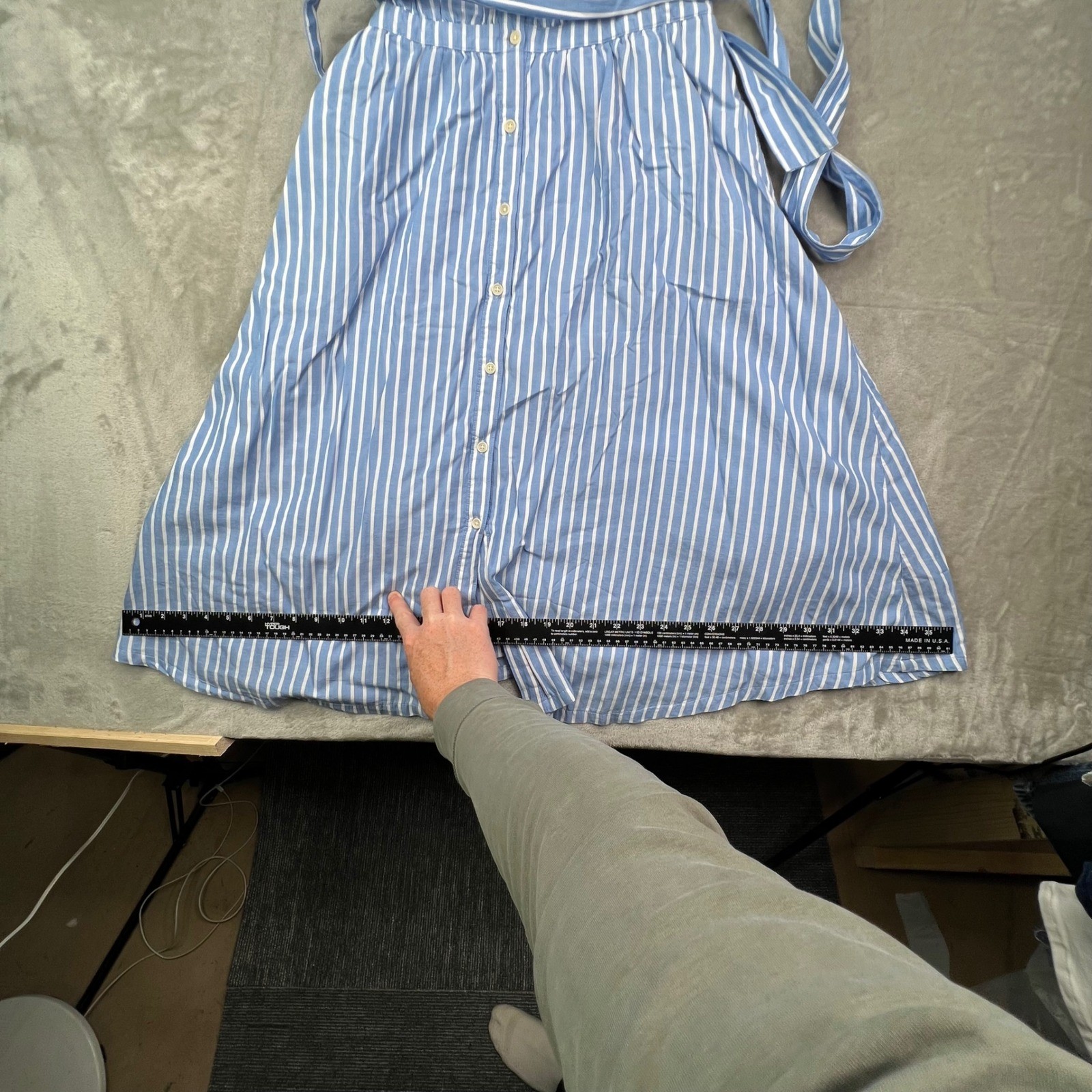 Pact Sunset Lightweight Cotton Sleeveless Shirtdress Womens L Blue White Striped