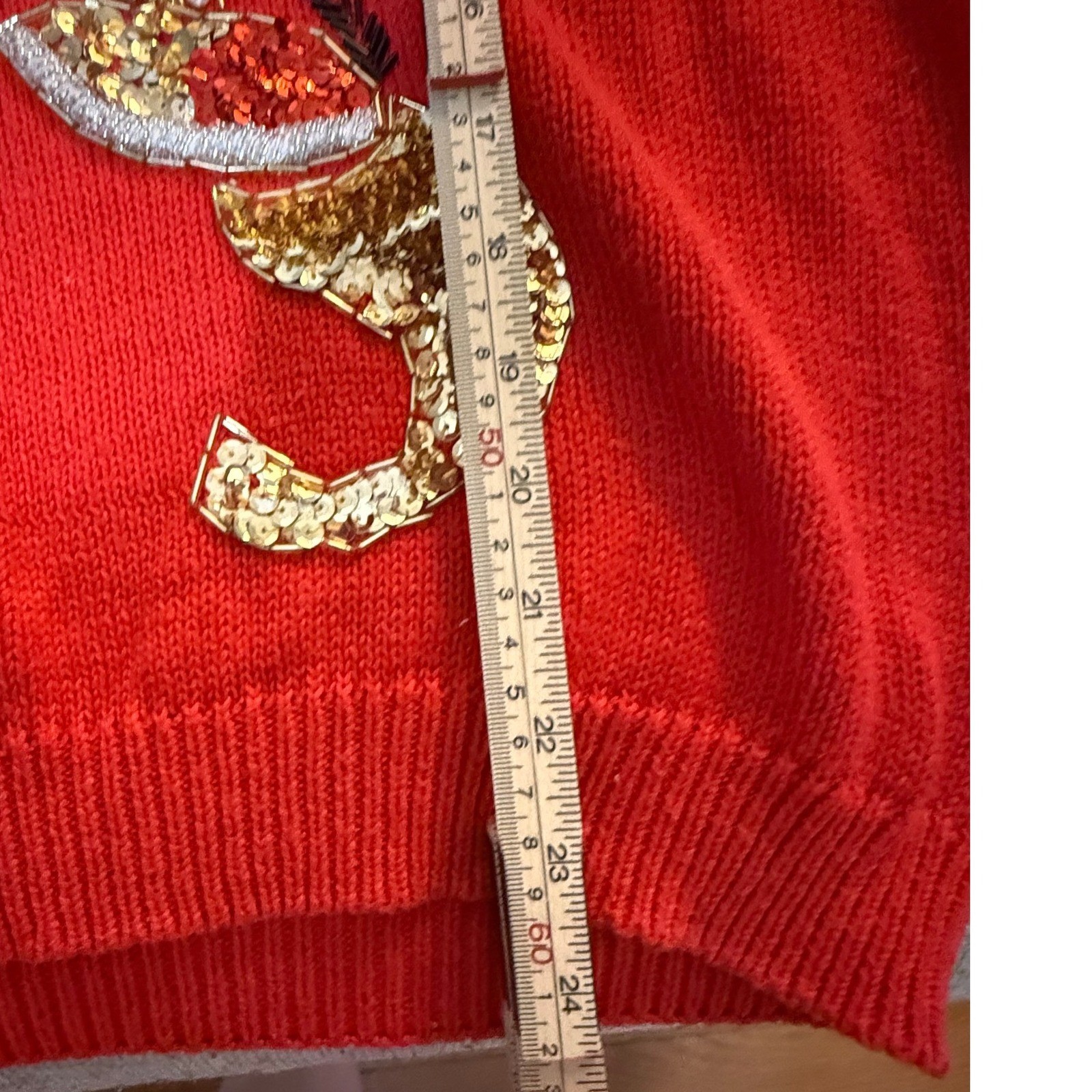 Kitschy Retro Vintage Western Connection Red Sweater Sequin Pearl Embellished S
