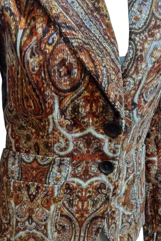 Vintage Paisley Corduroy Blazer Jacket Brown Boho 70s Style Sz S No Tags