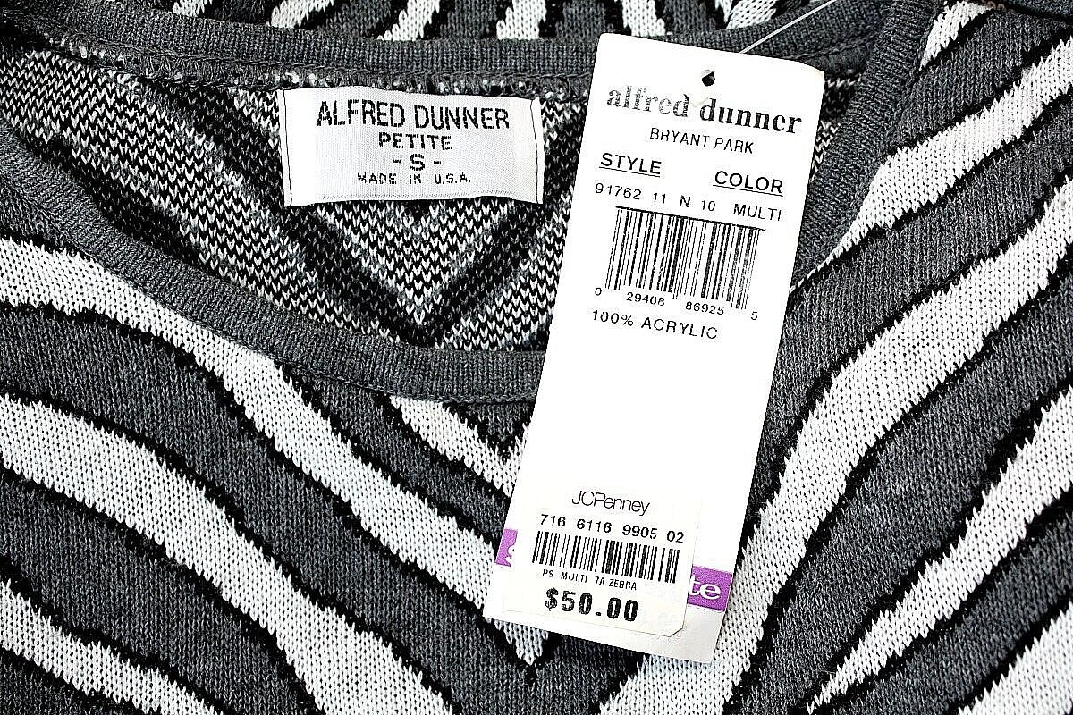 Y2K VTG NWT ALFRED DUNNER Pullover Sweater Top Sz. S/P Animal Print Zebra #03