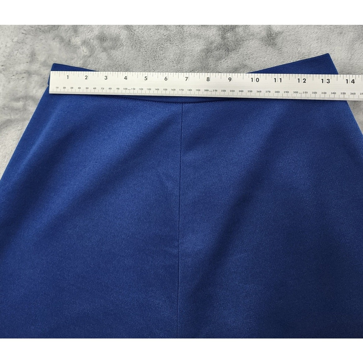 Vintage 50s 60s Stretch Polyester A-Line Skirt Size S Blue Side Zip Button