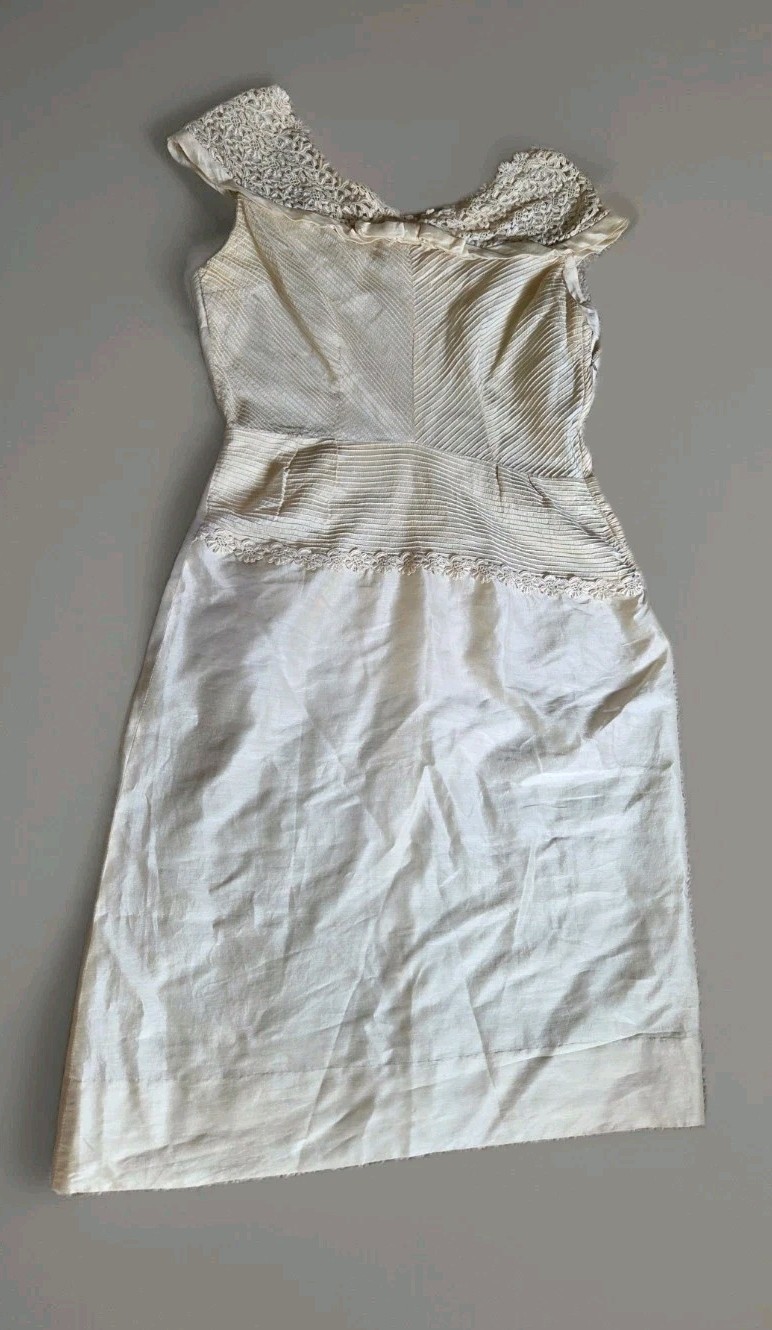 1950s summer Dress cream silk S/M 1950s/1960s Lace beautiful Details