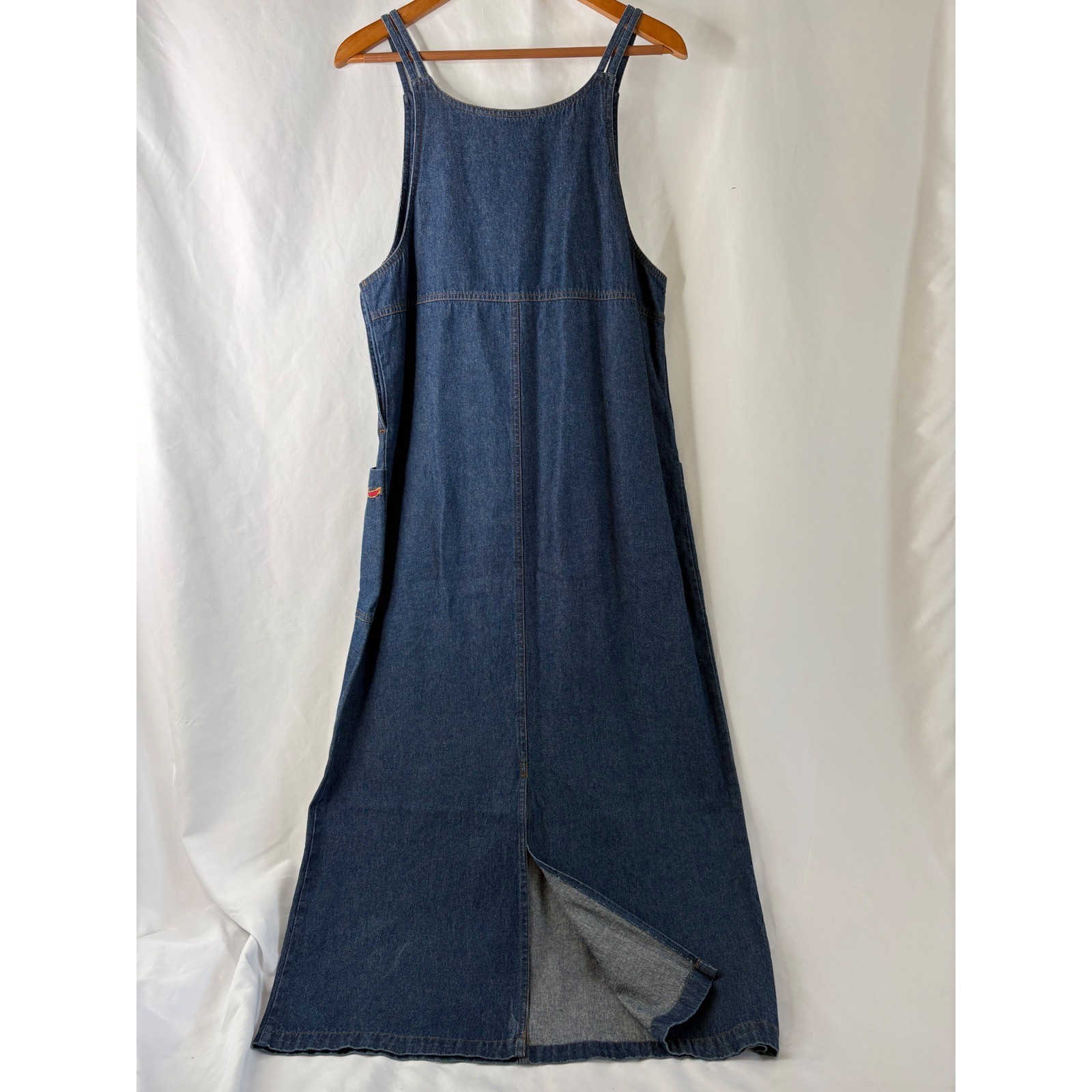 Vtg Basic Editions M Denim Jean Maxi Dress Blue Embroidered Flag Angel Patriotic