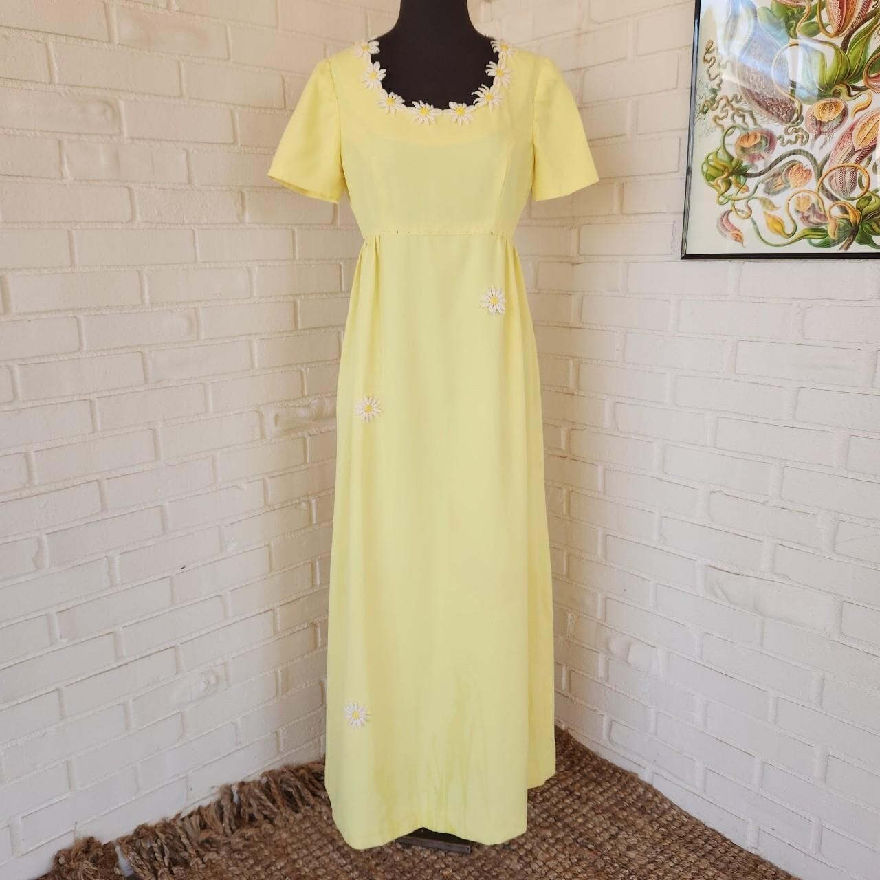 Vtg 60s 70s Dress Yellow maxi prom formal spring summer Easter holiday handmade