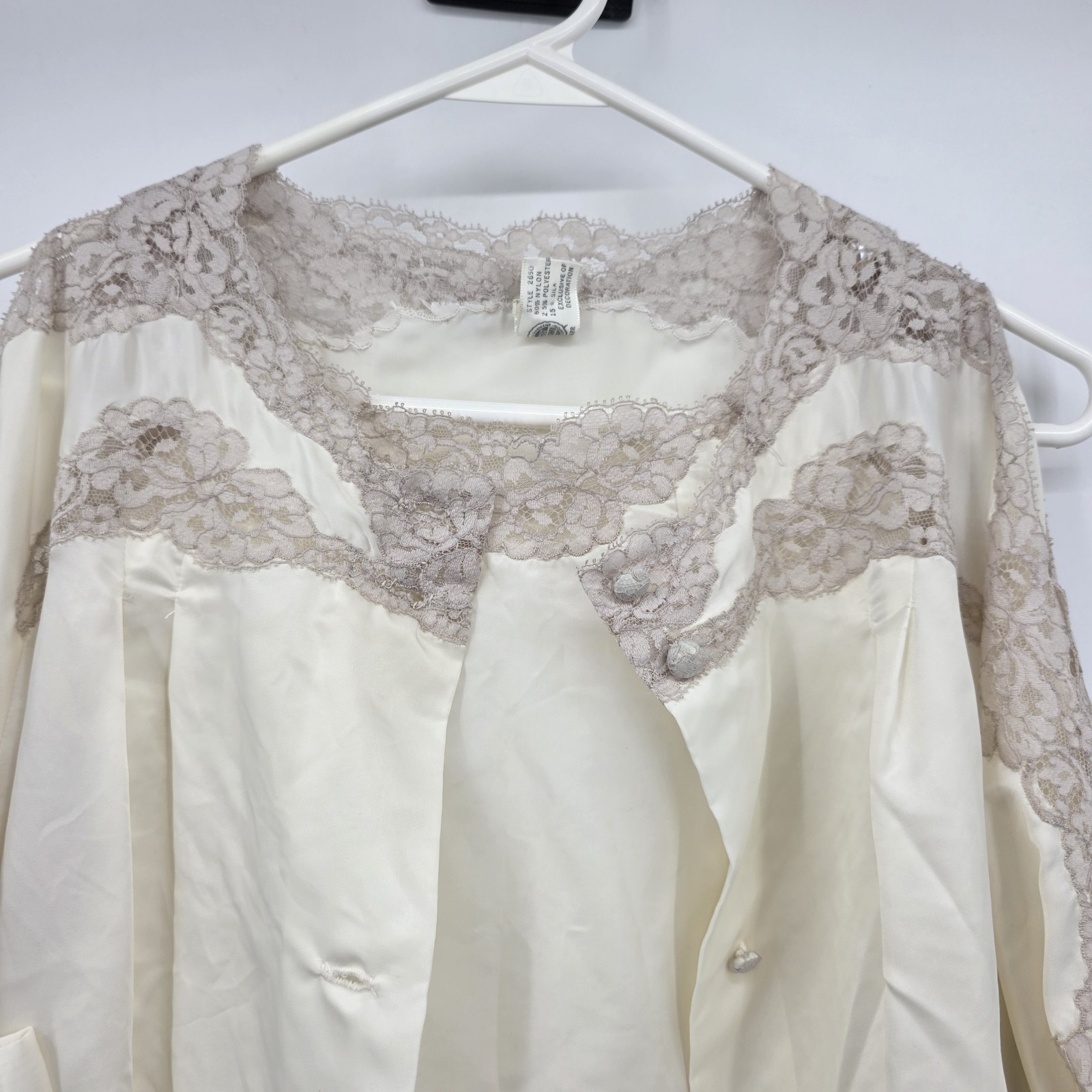 Vintage 1970s Eyeful by Flaums Peignoir Set Ivory Lace Silk Blend Union Made