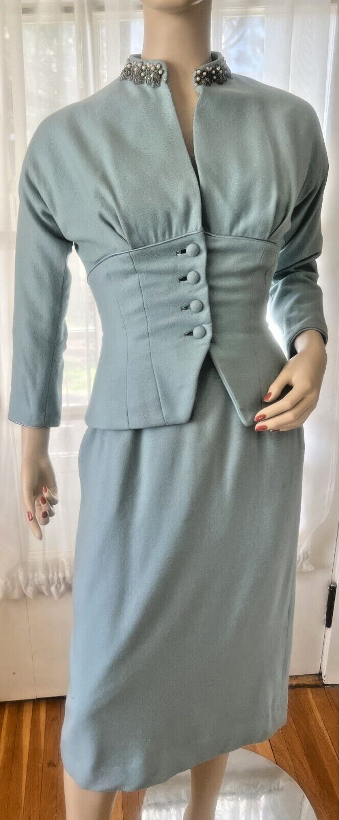 HIGH STYLE VINTAGE 1950&rsquo;s BLUE WOOL DRESS SUIT JACKET