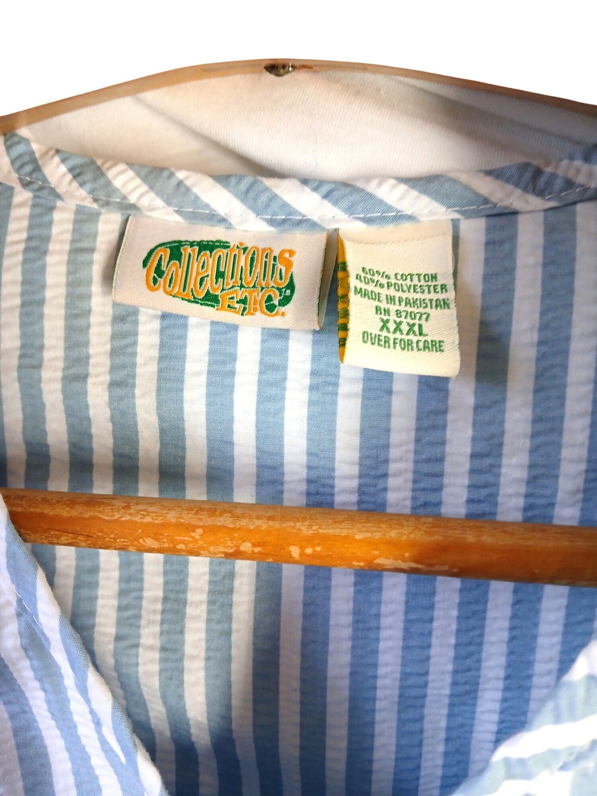 Vintage Collections Blue White Striped Seersucker House Dress Robe Size XXXL 3Xl