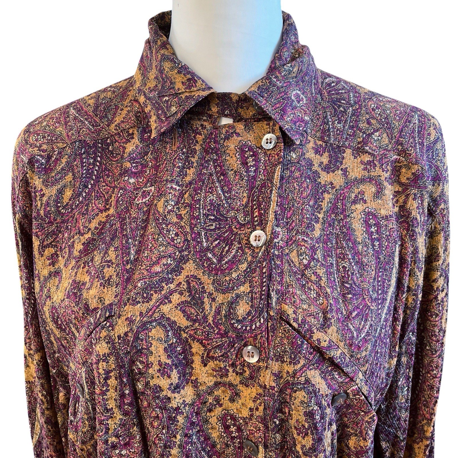 VTG Escada Size 38 Silk Blouse Margaretha Ley Top Paisley Print Button Front