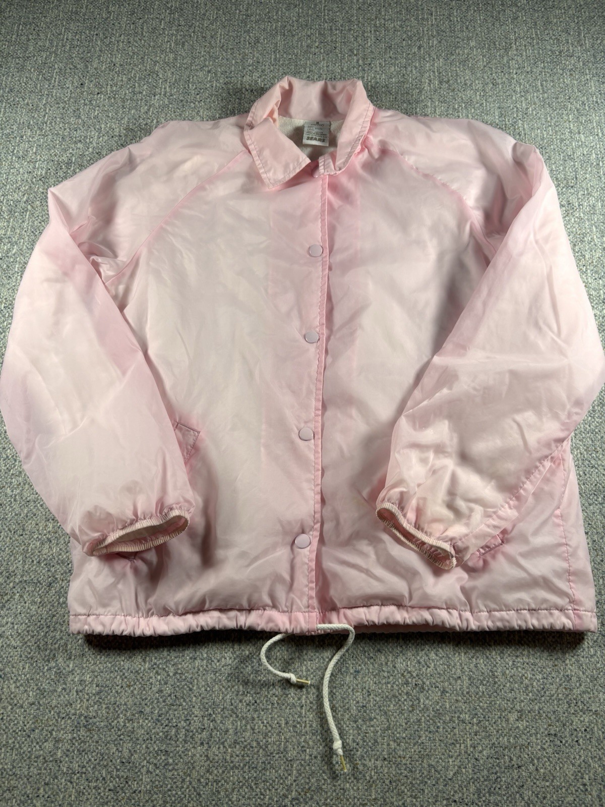Vintage 70&rsquo;s Sears Pink Lightweight Zip Front Jacket with Drawstring Youth M