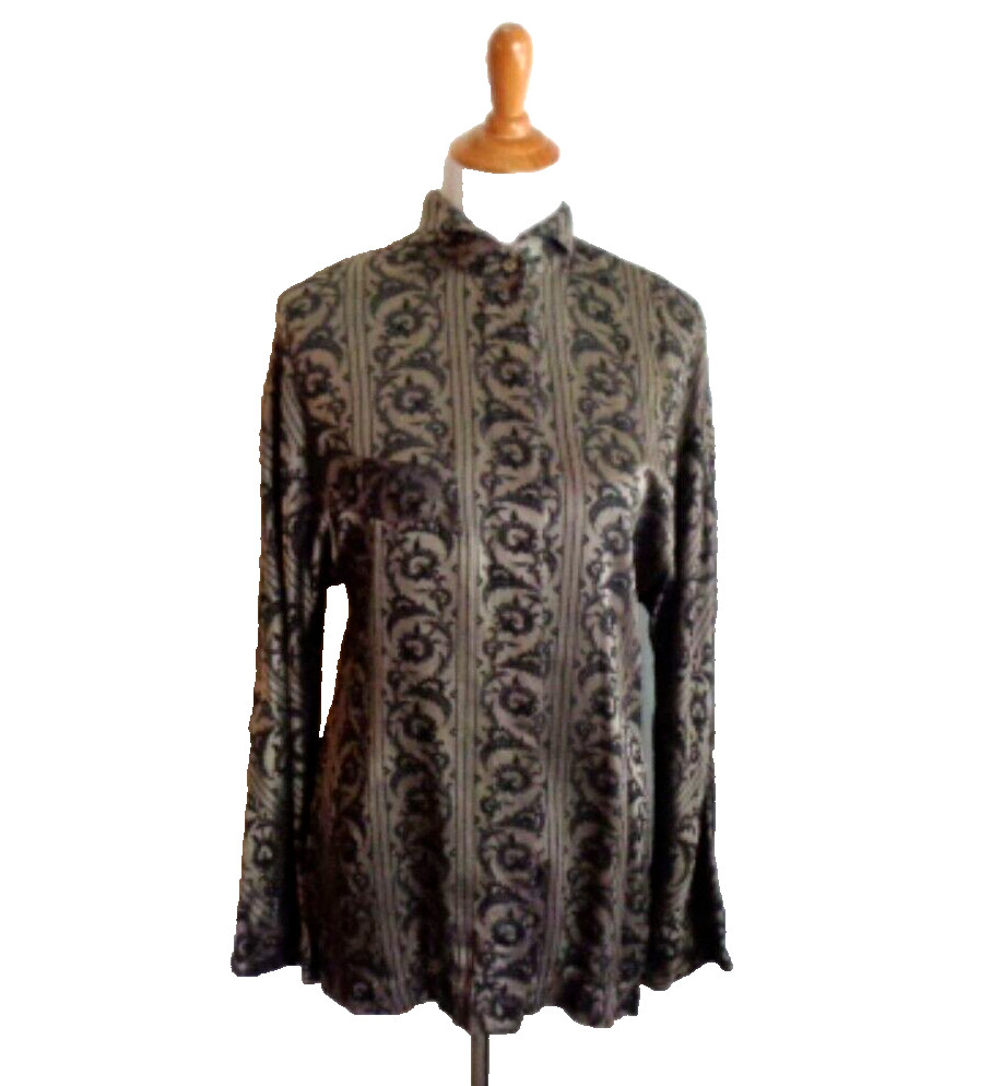 Vtg 80&rsquo;s Byblos Women&rsquo;s Metallic Blouse Size 10 Made in Italy Bronze & Black