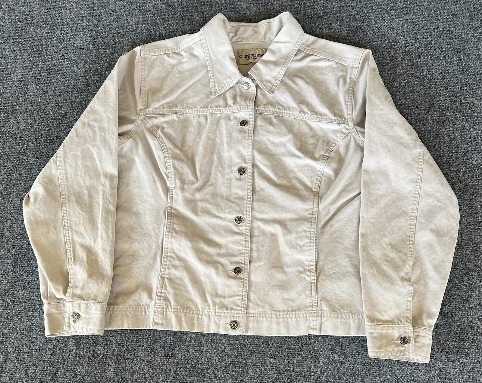 Cherokee Womens Size 10 VTG Jacket Tan Rivet Button Up Canvas Cotton VTG 90s