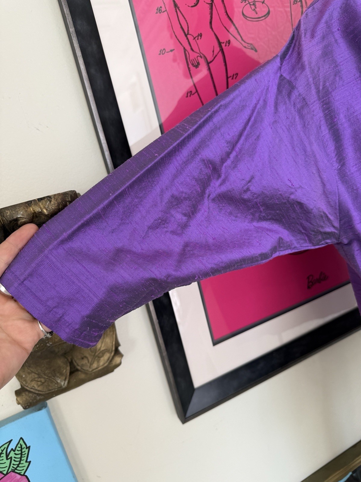 Vintage 1990s silk blouse purple mandarin collar minimalist art to wear Gerties