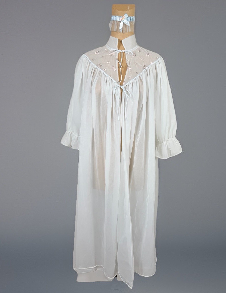 Vtg 60s Mojud Rare Peignoir Chiffon Lace Honeymoon Robe & Wedding Garter NWOT