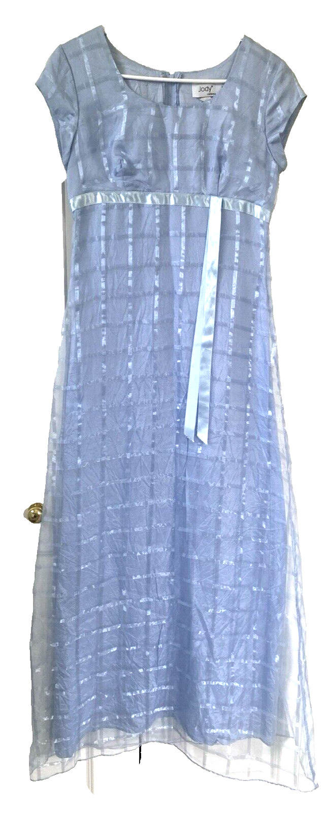 Vtg Jody California Empire Waist Maxi Dress Sz 5/6 Blue Organza