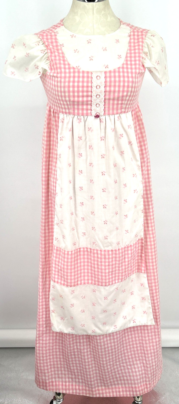 Cynnie Sweet Things Dress Sz S Pink White Gingham Prairie Maxi Cotton Honolulu