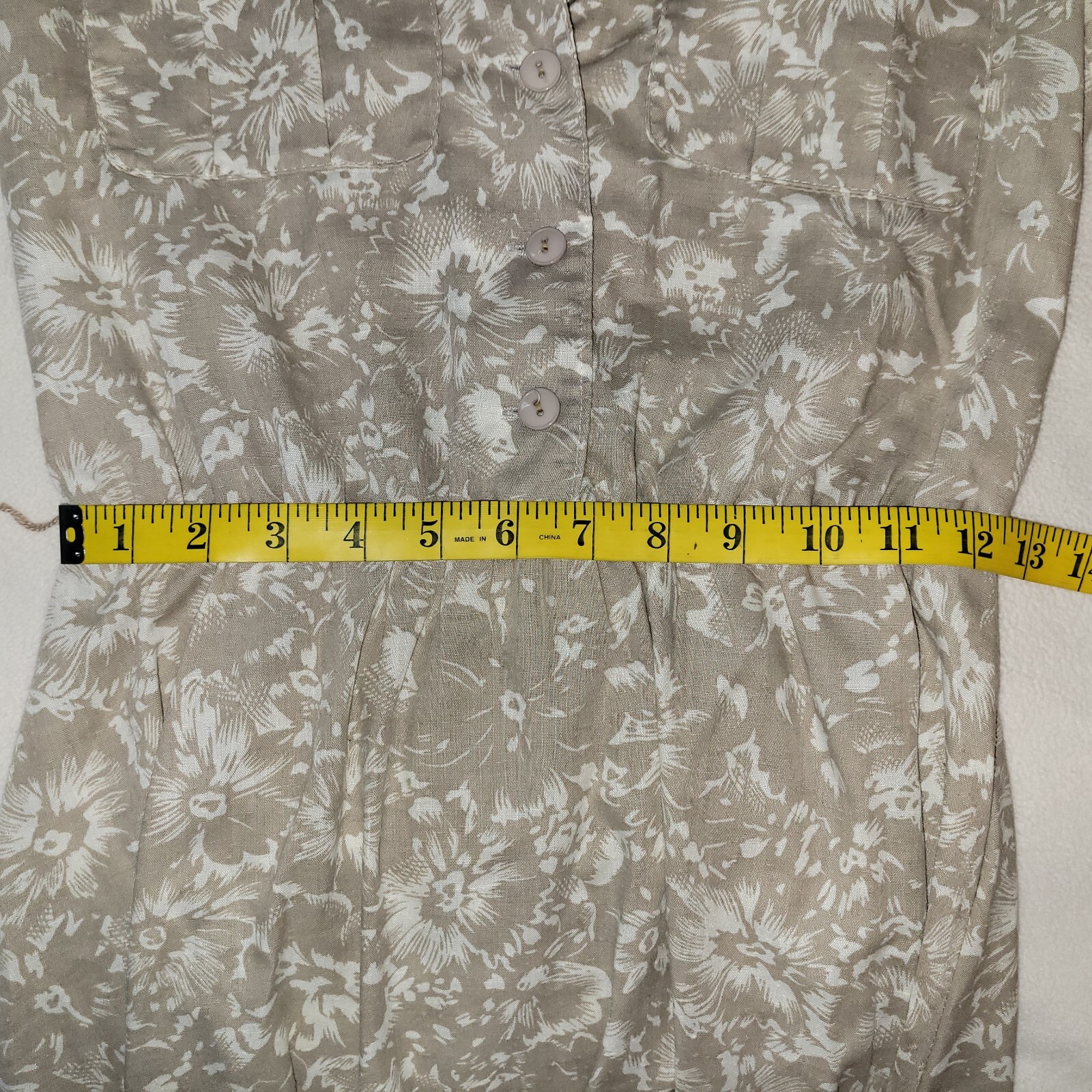 Stuart Alan Vintage 80&rsquo;s Button Cap Sleeve Unlined Floral Linen Sz 8 Dress