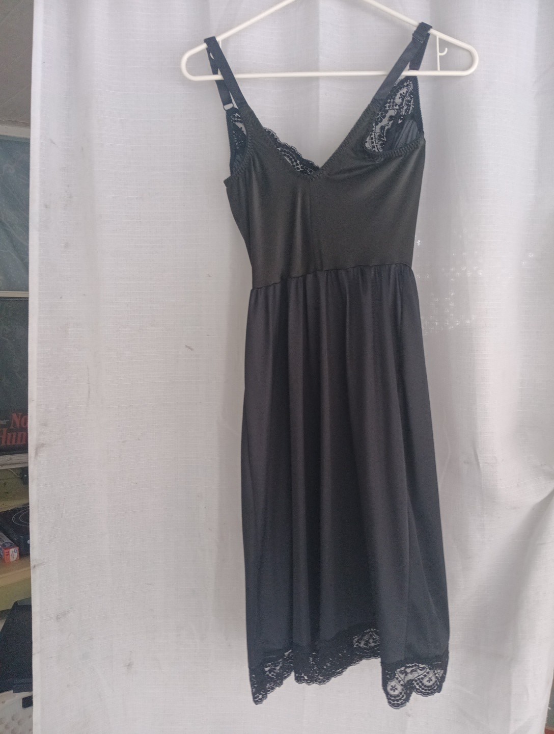 38 C Vassarette lace Underwire Slip Black Nylon Vintage Underneath it all