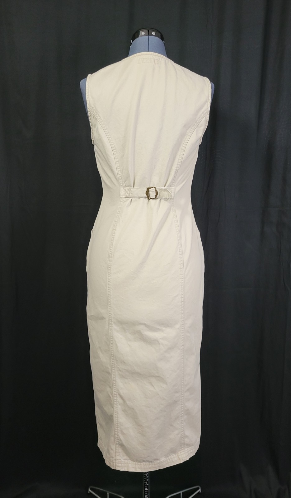 Vintage Gloria Vanderbilt Khaki Button Down Sheath Dress w Pockets Size S