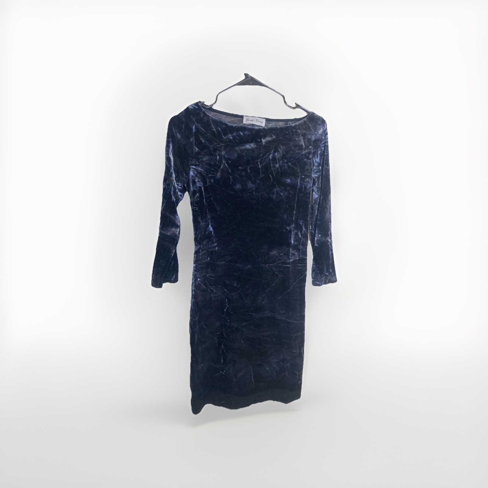 Vintage Bisou Bisou Crushed Velvet Bodycon Dress Mini 3/4 Sleeve S/M Boho