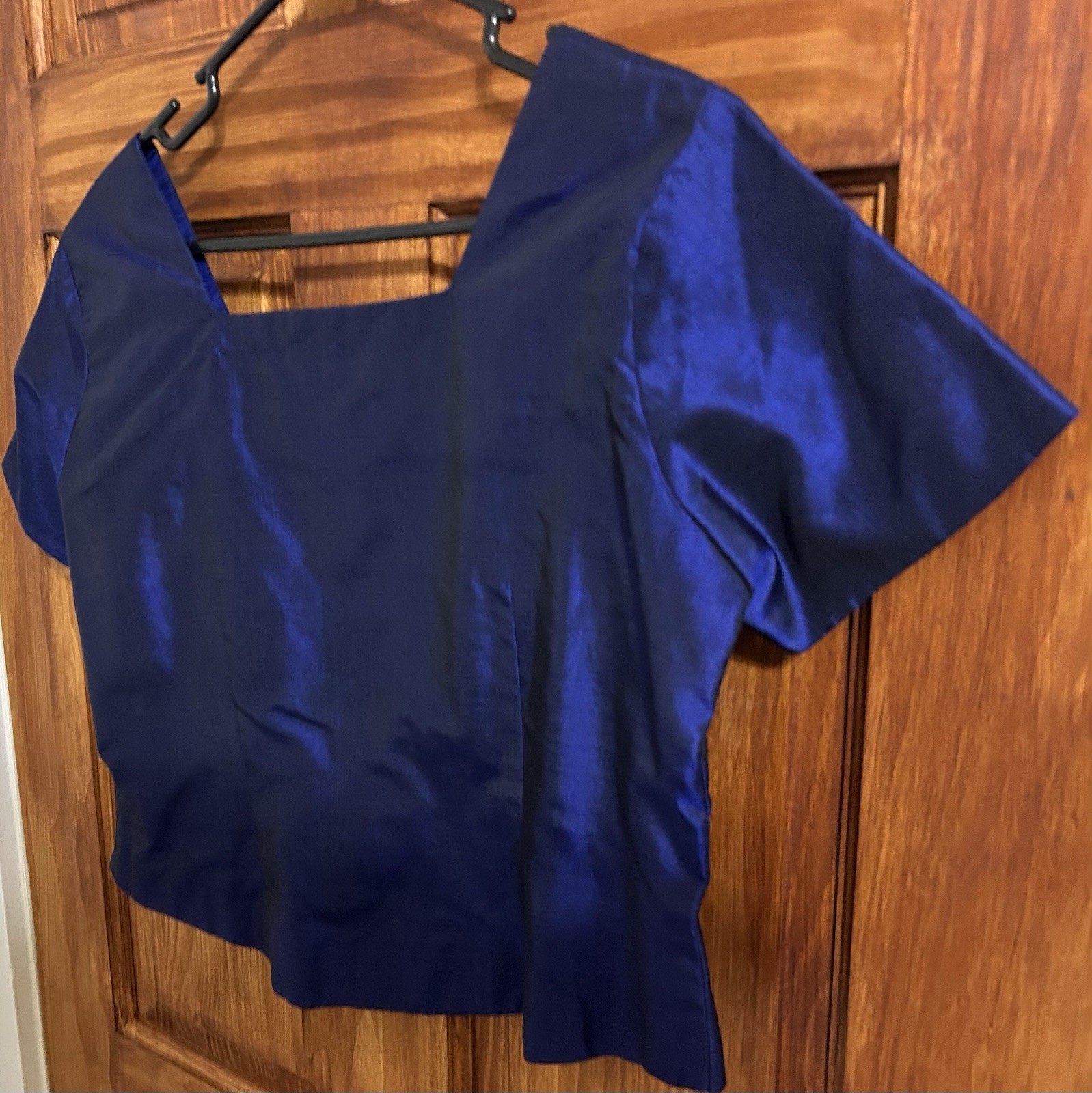 Vintage 60s Handmade Medium Blue Silk Taffeta Blouse Regency Glamour