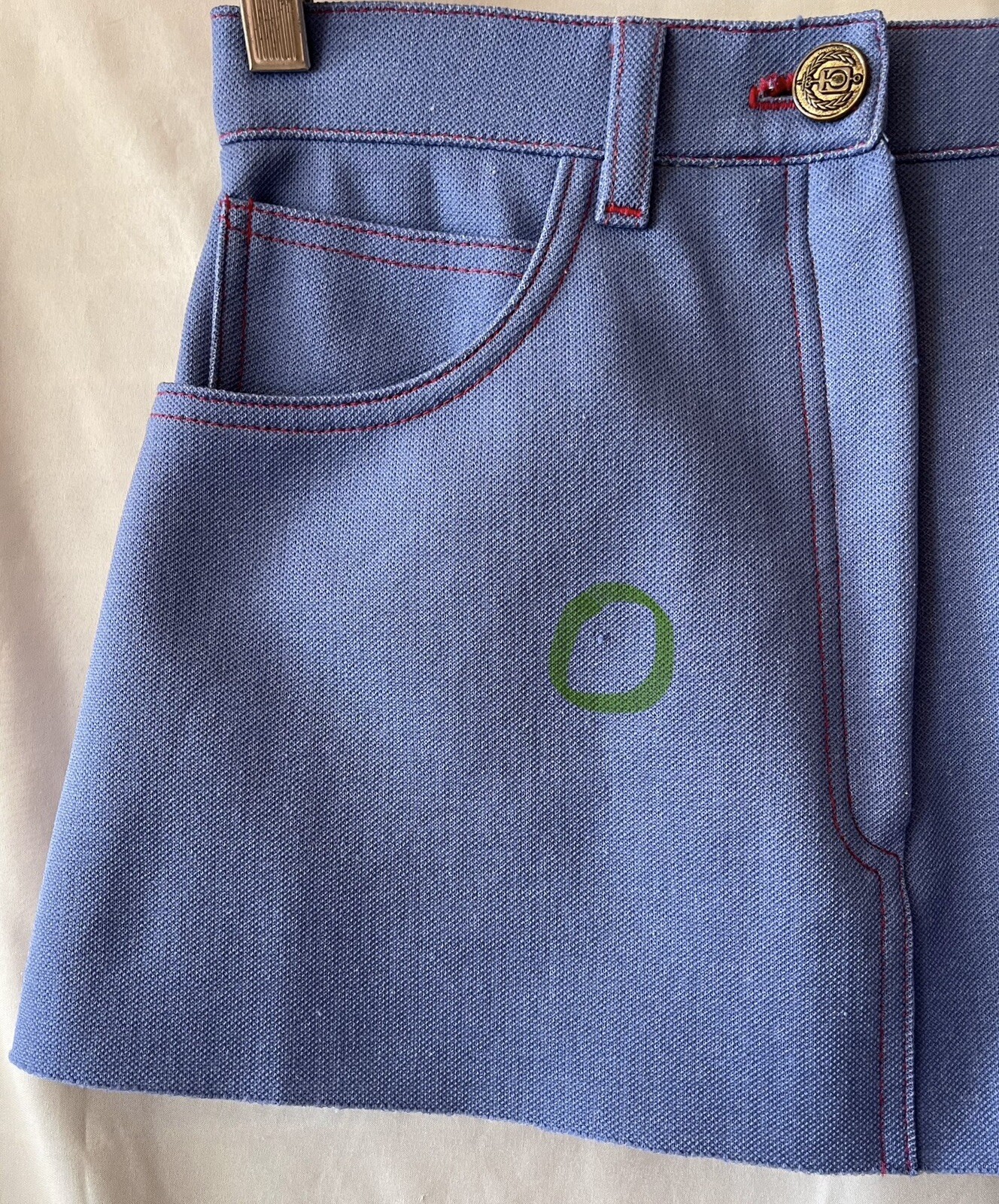 VINTAGE 70&rsquo;S GRAFF CALIFORNIA WEAR BLUE POLY SHORT MINI SKIRT, 28&Prime; WAIST, EUC