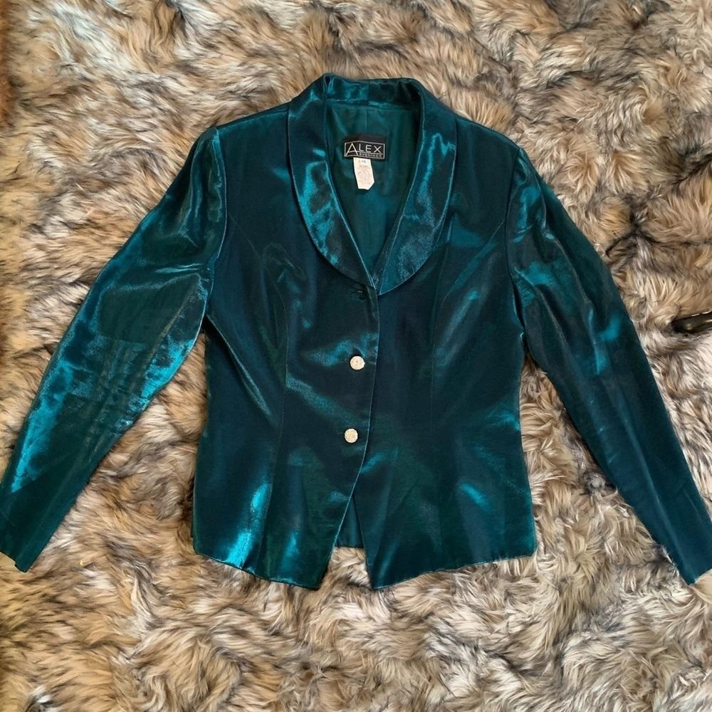 Alex Evenings vintage green emerald 2 piece skirt church wedding suit