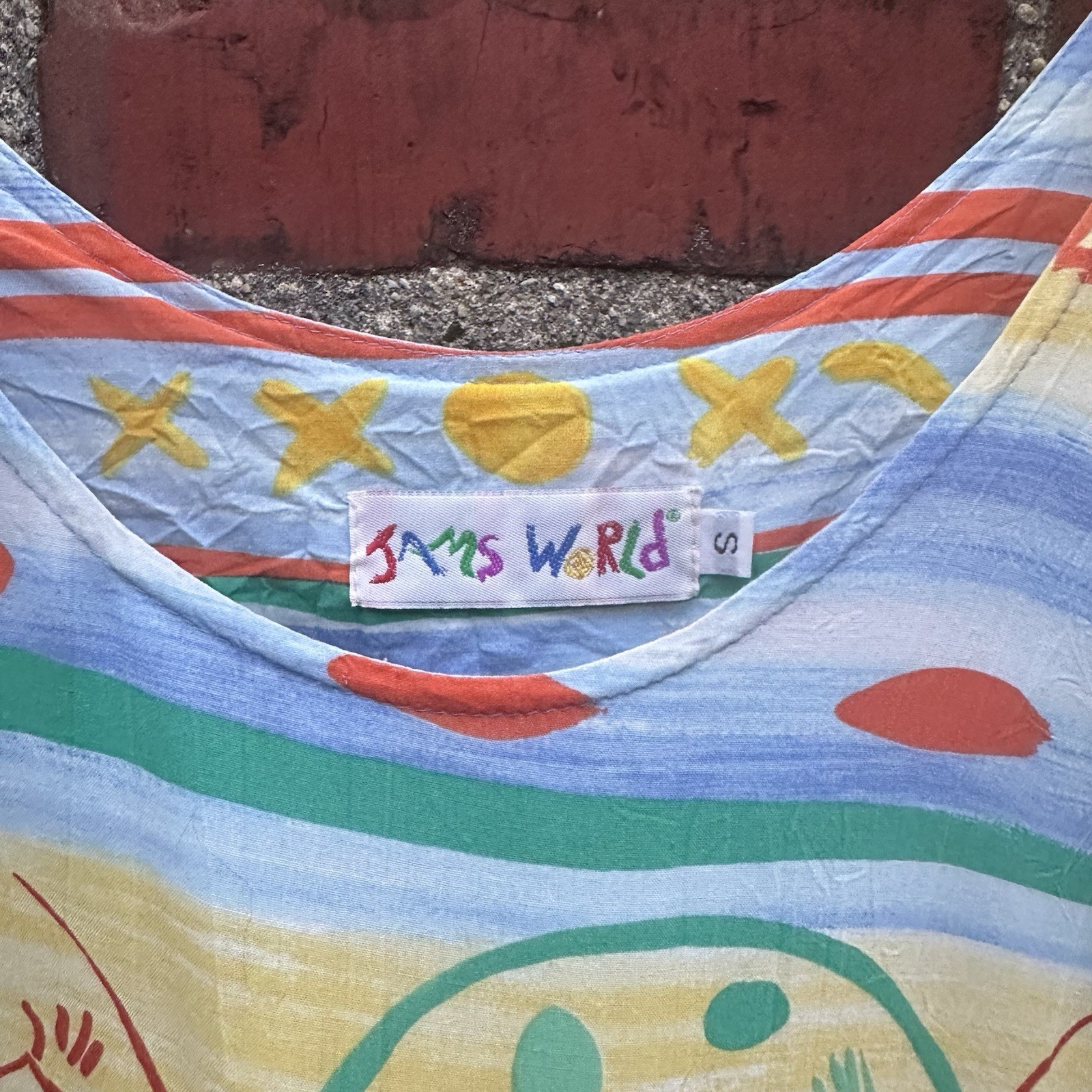 Vintage Jams World Dress Dancing Man Colorful Beach Tropical 90s Pockets S Small