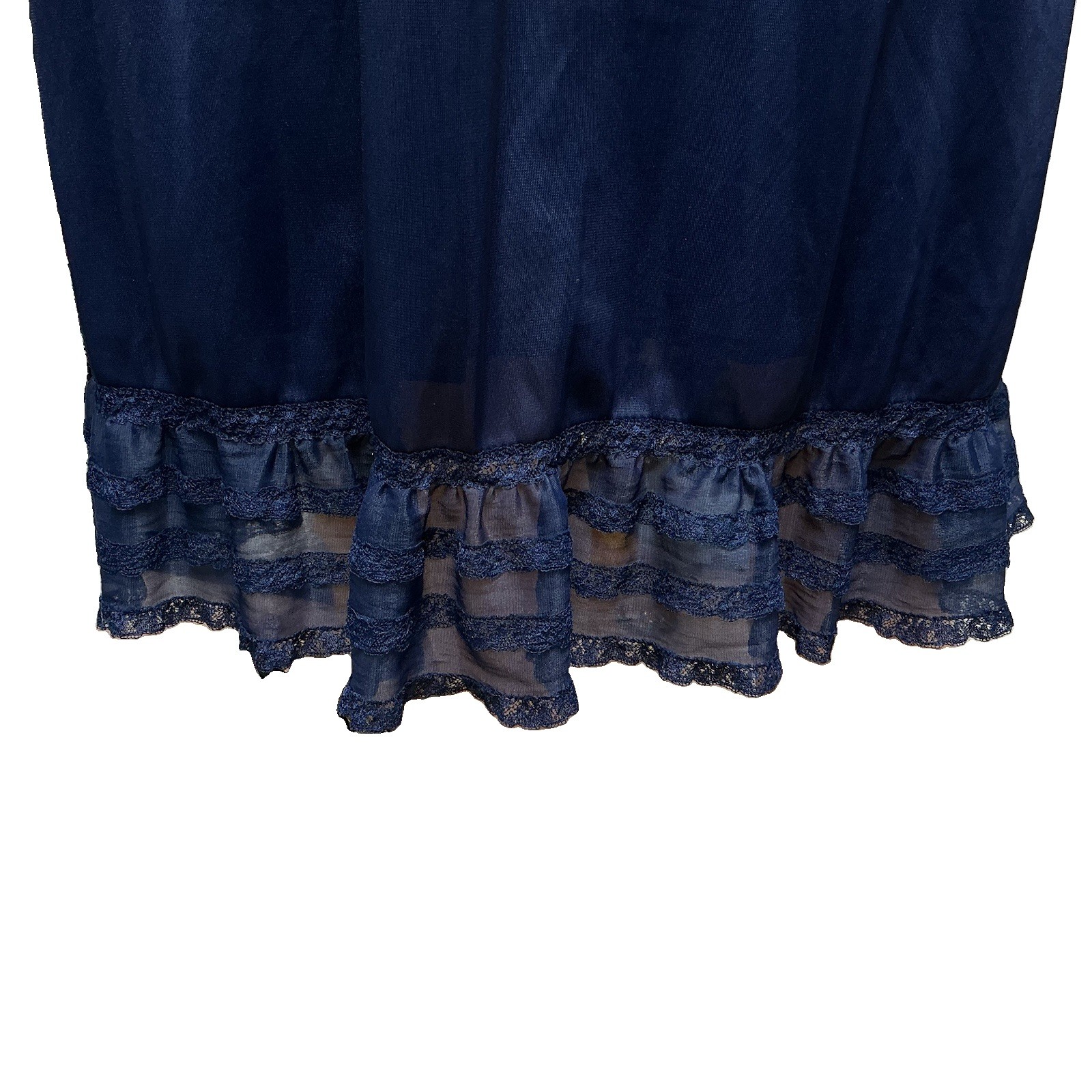 Vintage Charmode Nylon Full Slip Lined Navy Blue Lace Ruffle Trad Wife Boho 38