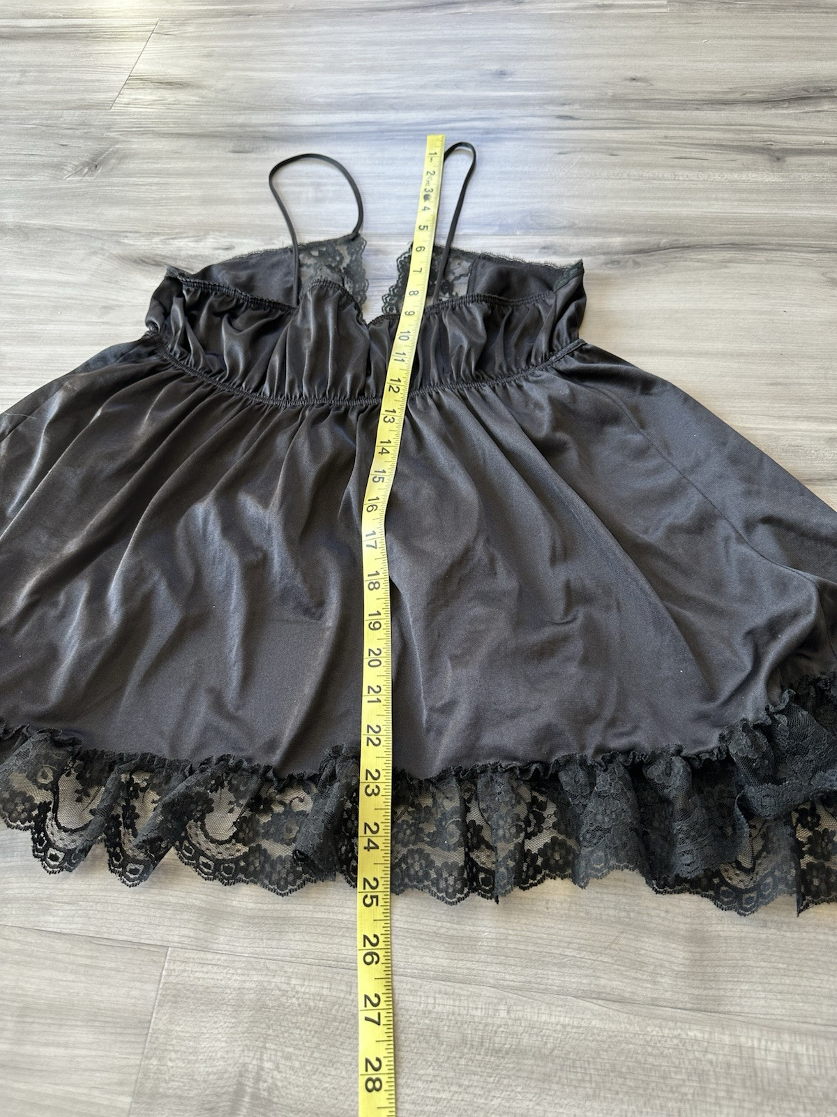 VTG Flair Frilly Front Tie Closure Lingerie Top Black Cami Teddy Sexy Nightie