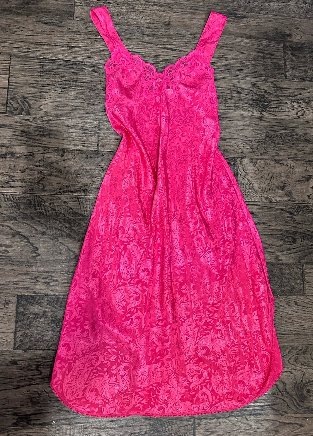 Vintage Lucie Ann II Hot Pink Nightgown Sleep Dress Lace Medium