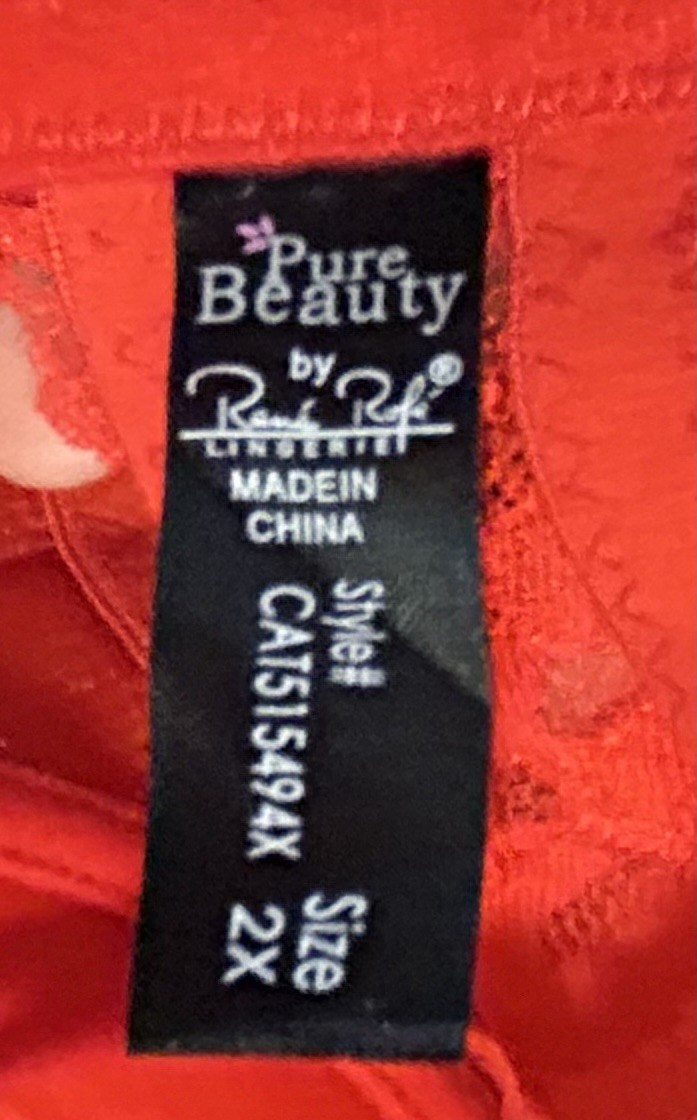 2 PC Rene Rofe Red Shiny Silky Sheer Lace Trim Nightie & Thong Panties 2X/3X NOS